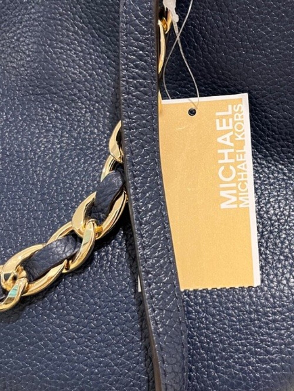 Michael Kors Navy Pebbled Leather Large Harper Tote W/Goldtone Trim New With Tag - Picture 4 of 16